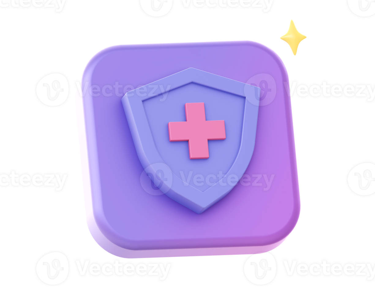 3d render of purple health protection side icon for UI UX web mobile apps social media ads design png