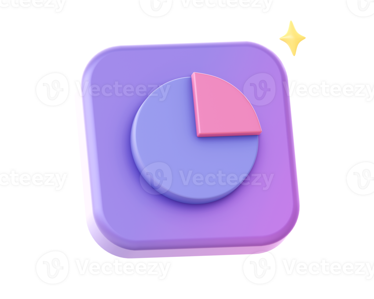 3d render of purple infographic pie chart side icon for UI UX web mobile apps social media ads design png