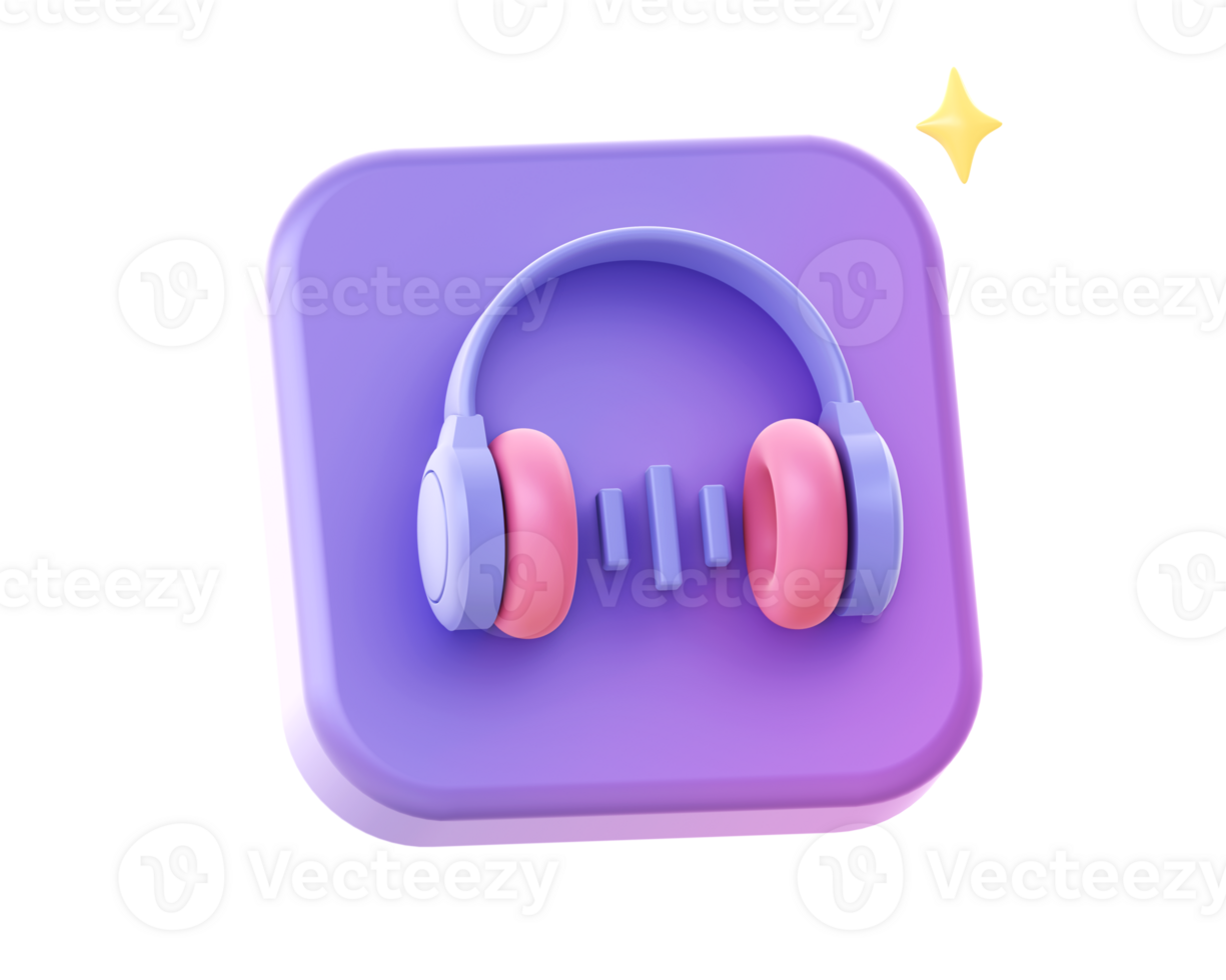 3d render of purple headphone video and music side icon for UI UX web mobile apps social media ads design png