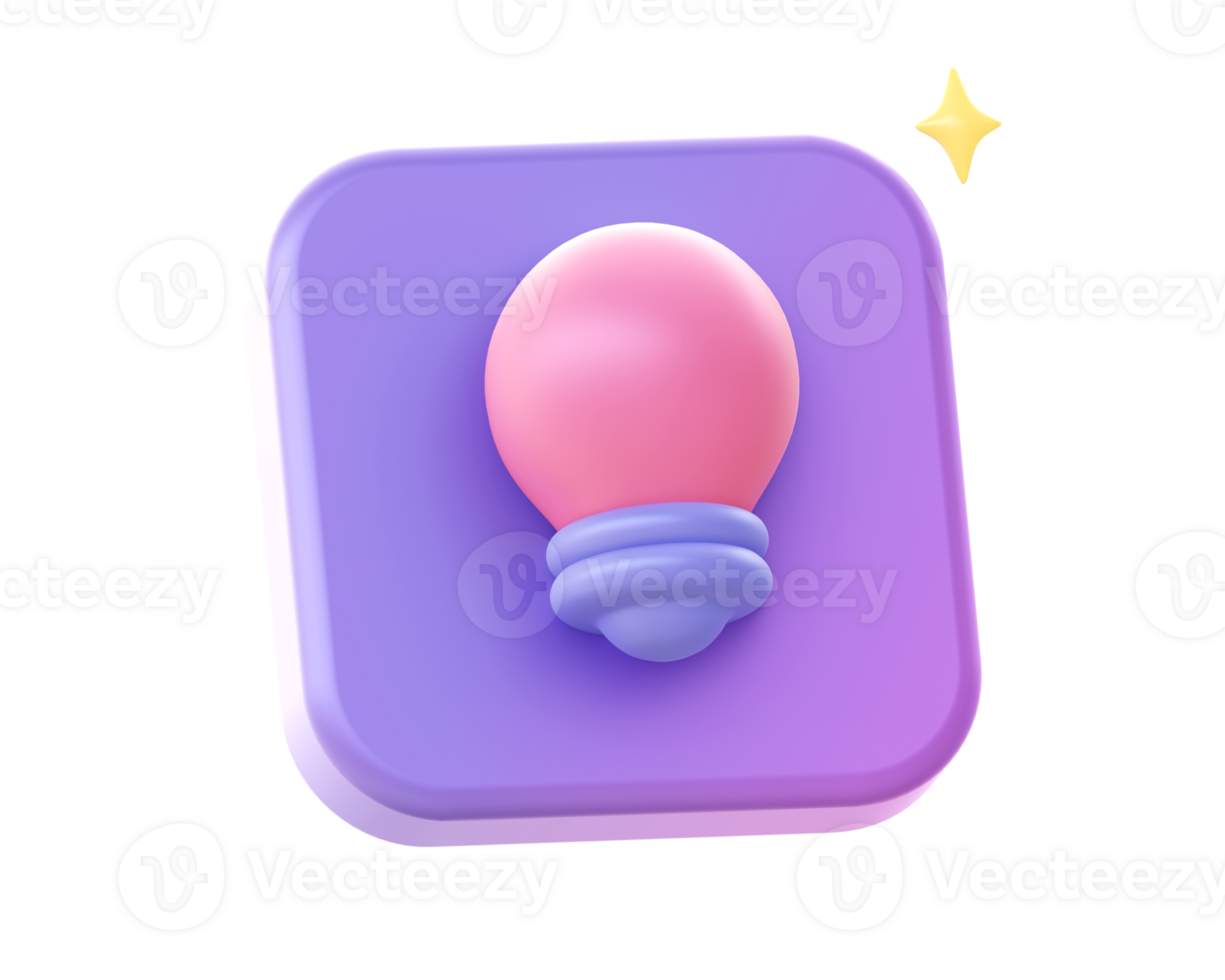 3d render of purple light bulb side icon for UI UX web mobile apps social media ads design png