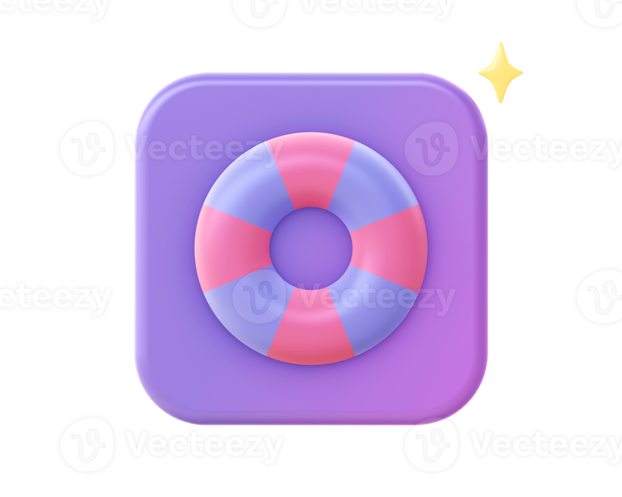 3d render of purple inflatable rescue swimming ring icon for UI UX web mobile apps social media ads design png