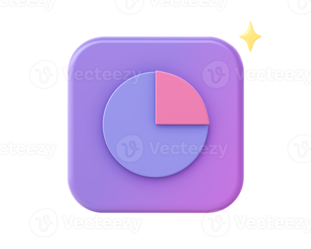 3d render of purple infographic pie chart icon for UI UX web mobile apps social media ads design png