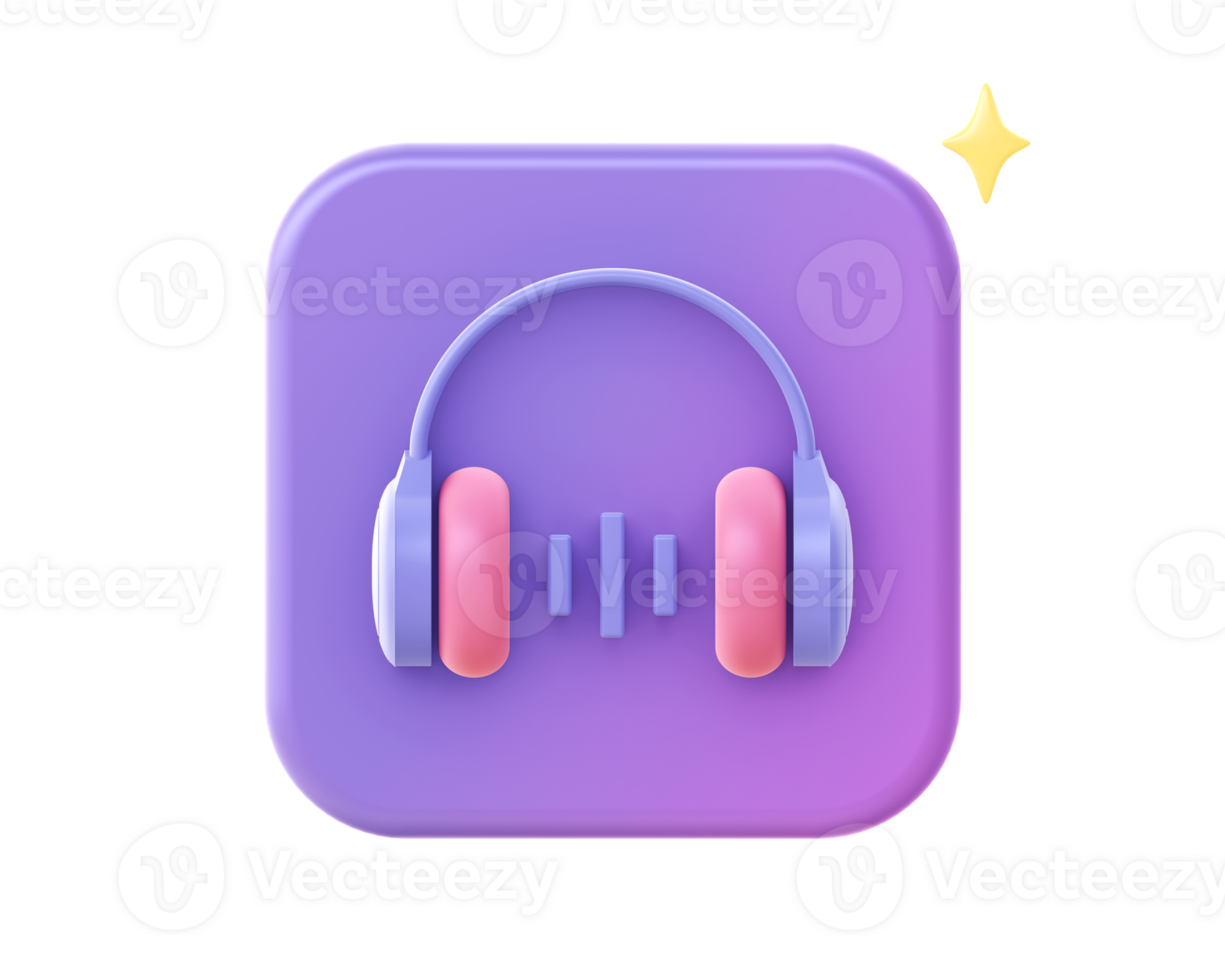 3d render of purple headphone video and music icon for UI UX web mobile apps social media ads design png