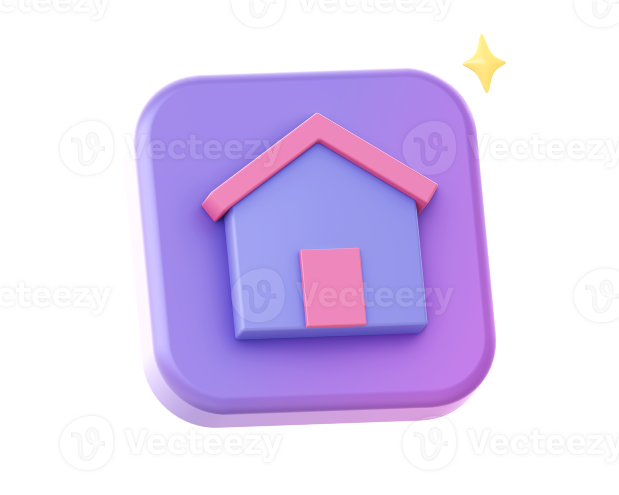 3d render of purple home side icon for UI UX web mobile apps social media ads design png