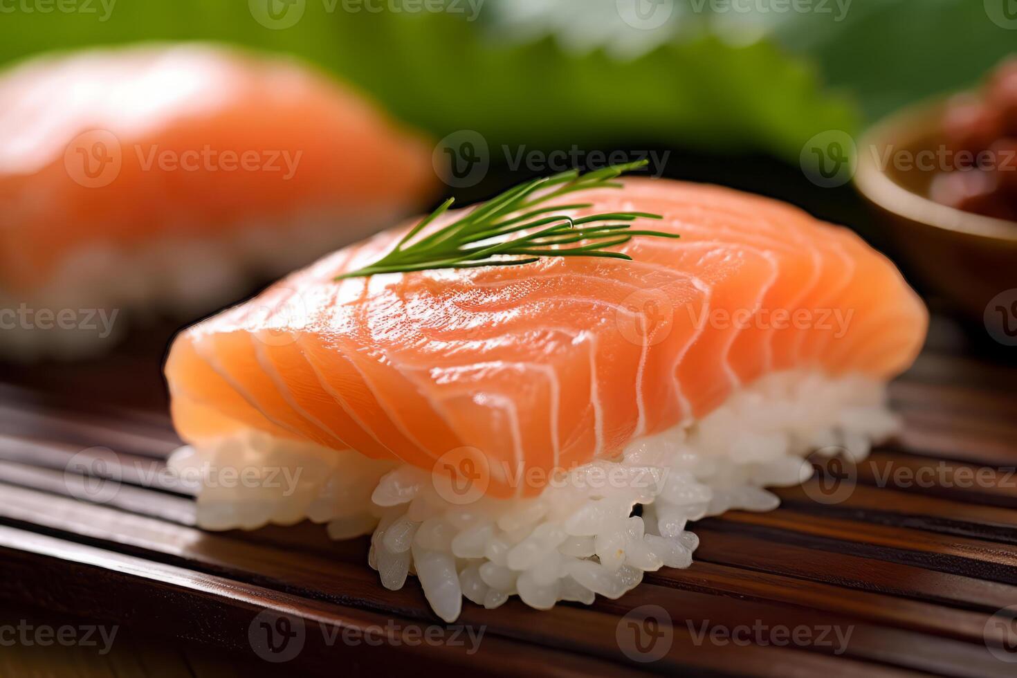 Sushi with salmon on the plate, Japanese food. ., Japanese food. . photo