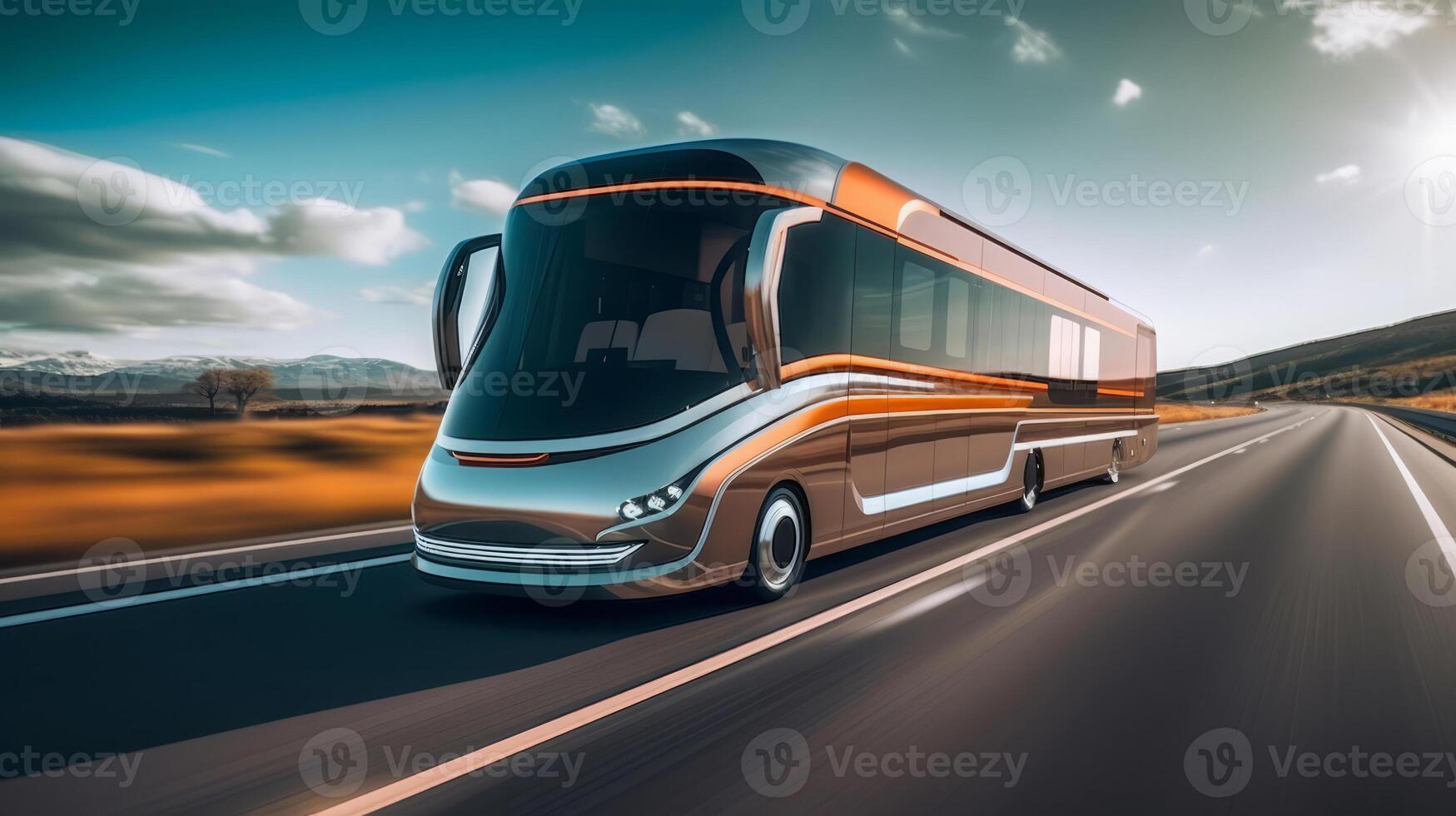 Motorhome of a beautiful Transportation with futuristic design. AI Generated. photo