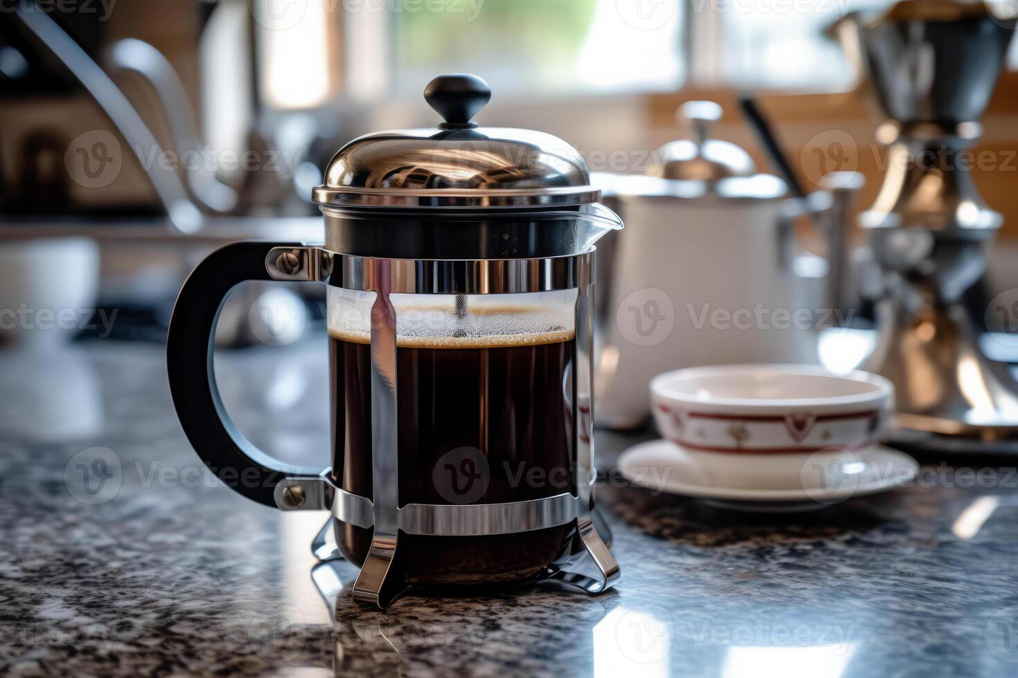 Close-up French press, Coffee. . photo
