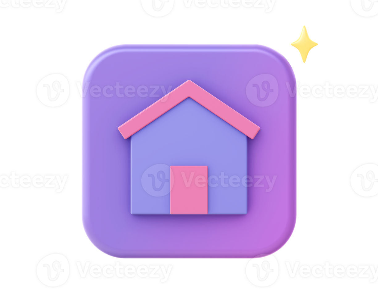 3d render of purple home icon for UI UX web mobile apps social media ads design png