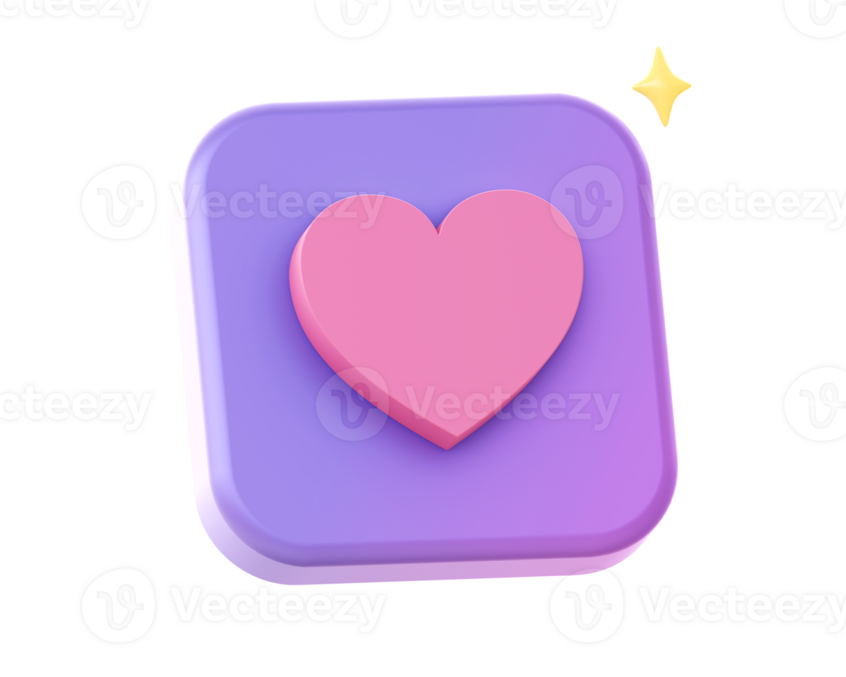 3d render of purple love heart side icon for UI UX web mobile apps social media ads design png