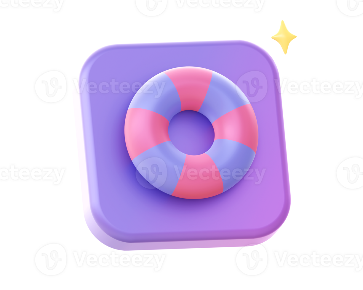 3d render of purple inflatable rescue swimming ring side icon for UI UX web mobile apps social media ads design png