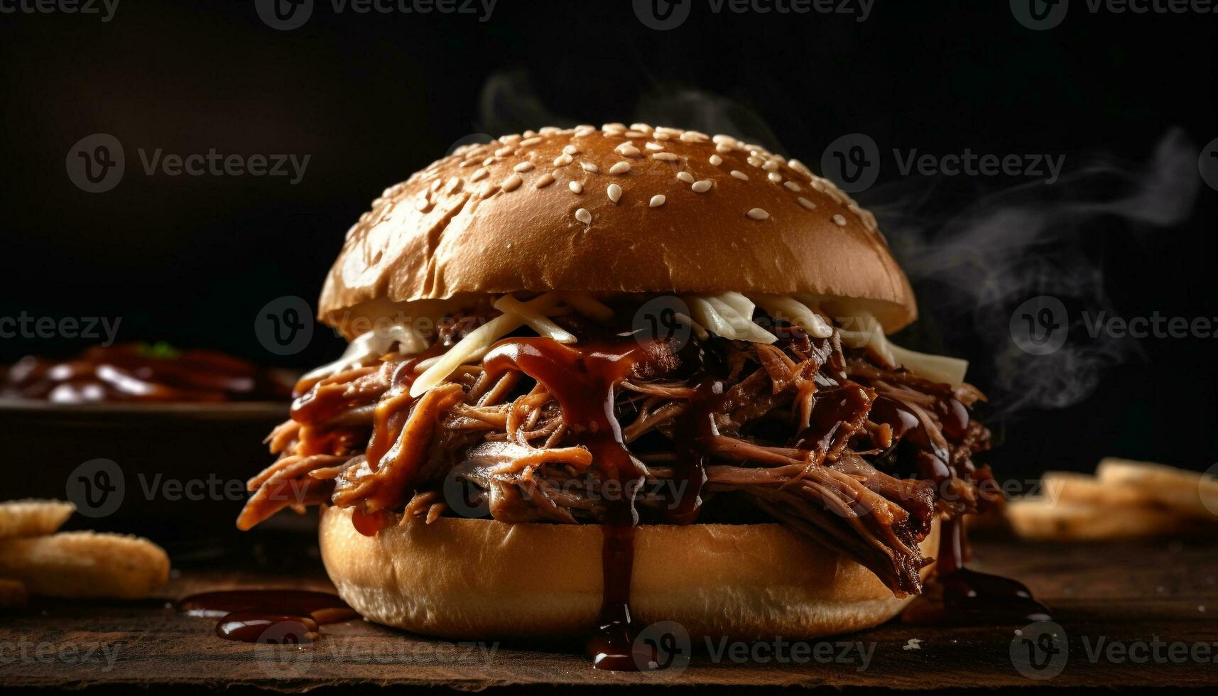 Grilled beef and pork sandwich with coleslaw generated by AI photo