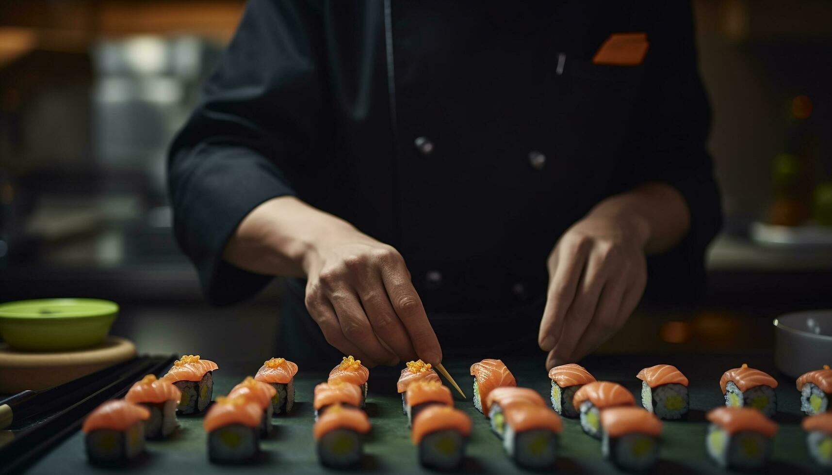 Expert chef prepares fresh seafood for gourmet meal generated by AI photo