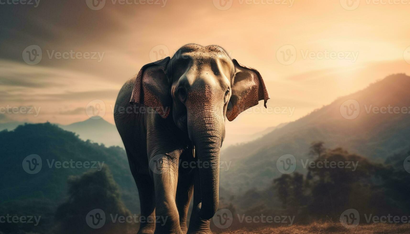 Majestic elephant walking through tranquil tropical forest generated by AI photo