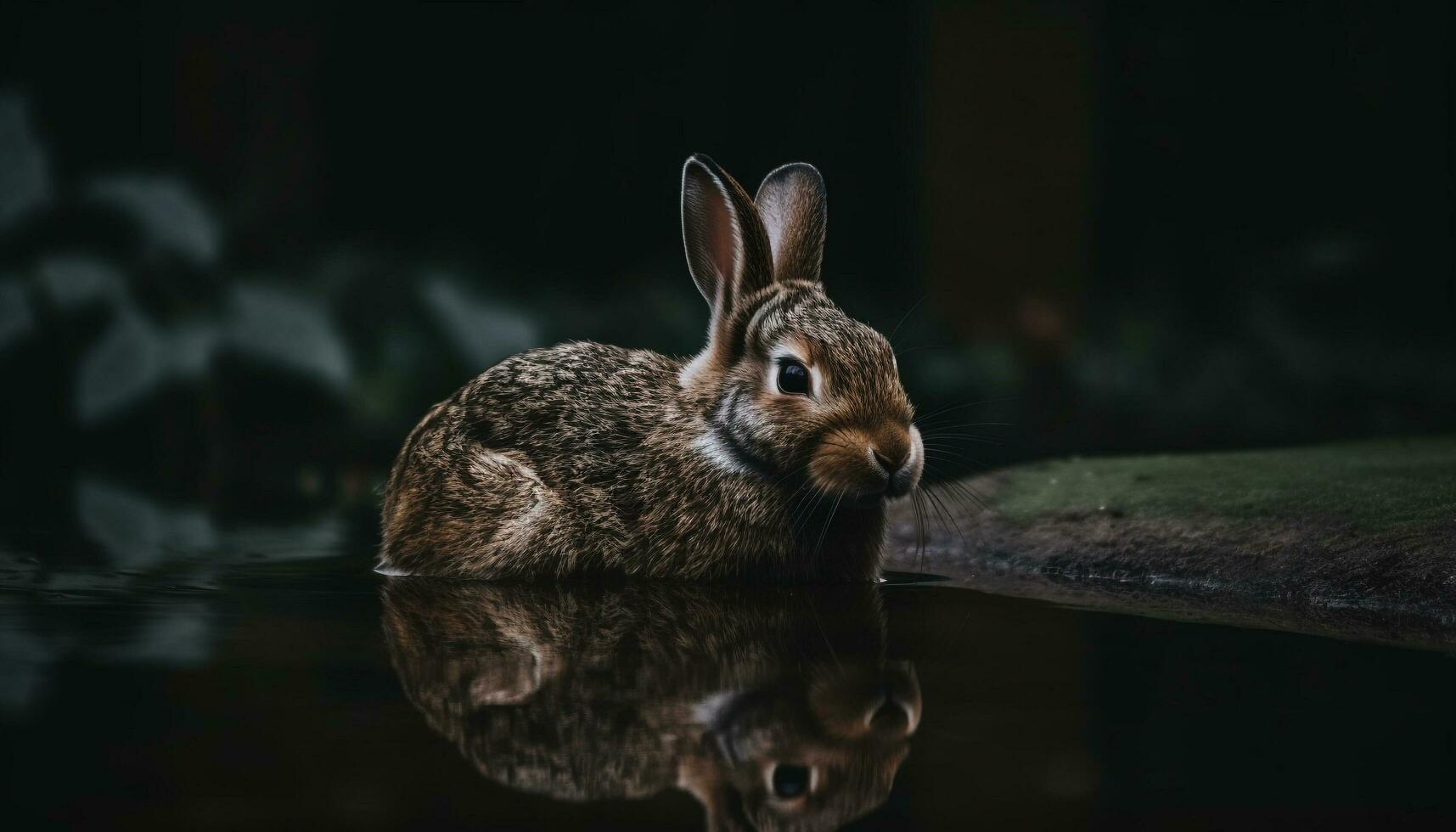 Fluffy rabbit sitting in grass, looking cute generated by AI photo