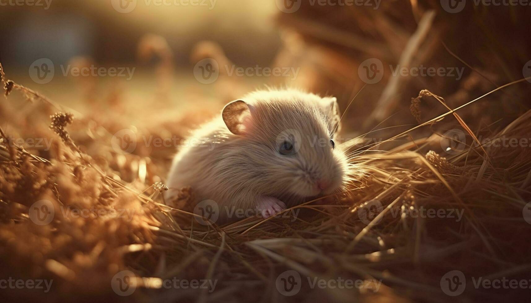 Fluffy young rabbit sitting in green meadow generated by AI photo