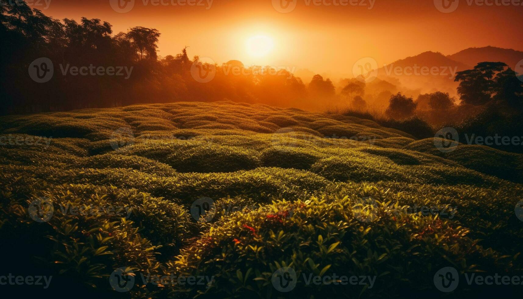 tranquilo prado, verde árboles, vibrante flores floración generado por ai foto