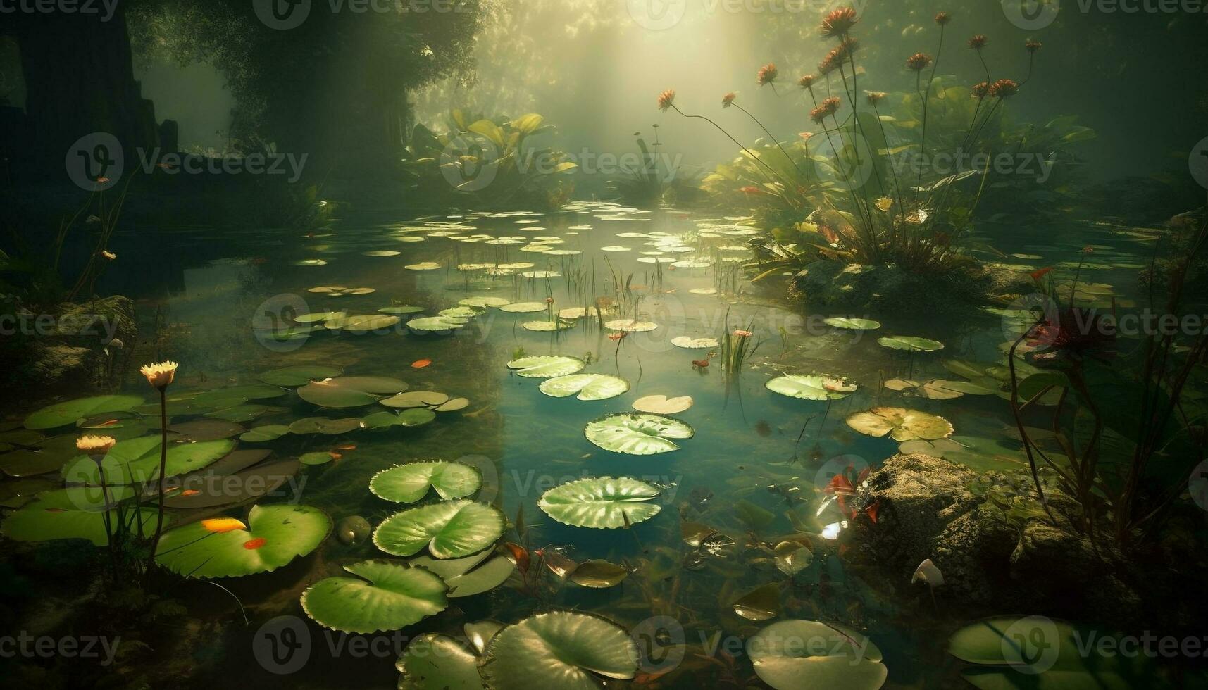 Tranquil scene of lotus in pond water generated by AI photo