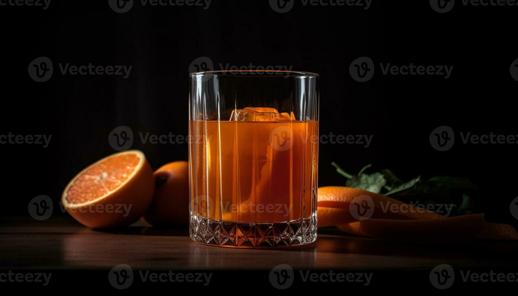 Organic citrus cocktail on wooden table reflects nature generated by AI photo