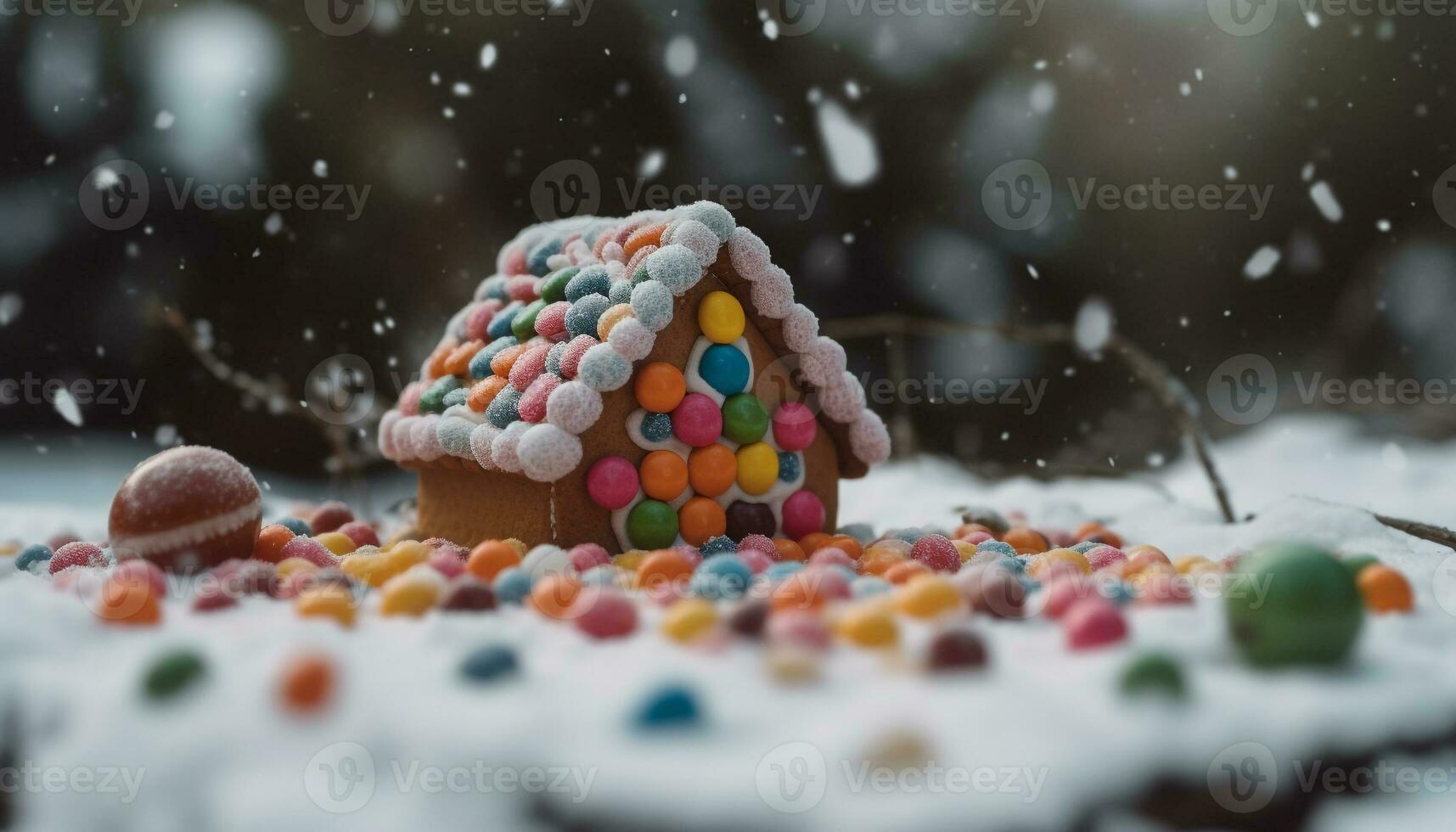 Homemade gingerbread cookie, sweet snowflake decoration, cute snowman, refreshing snack generated by AI photo