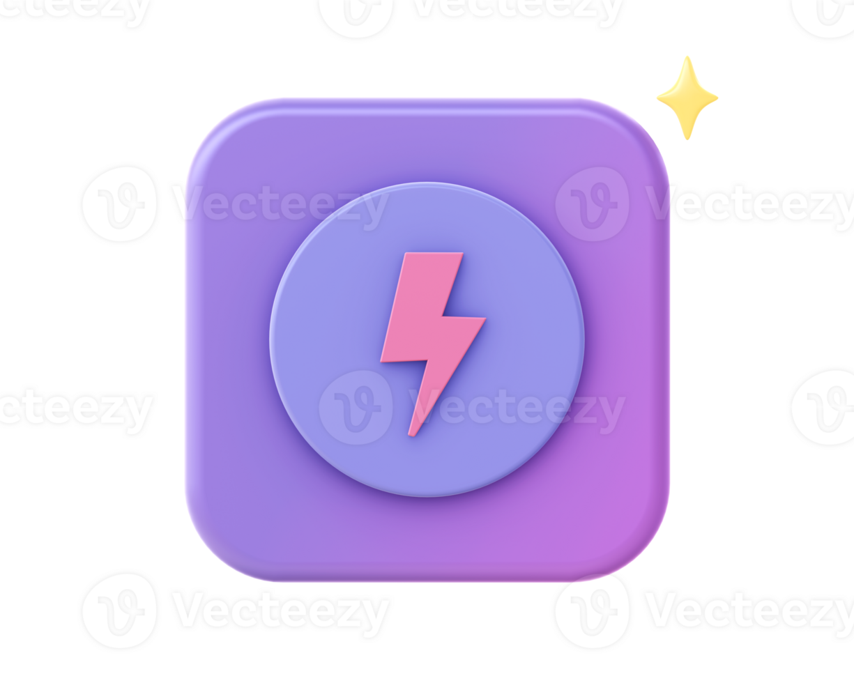 3d Render Of Purple Lightning Energy Flash Power Icon For UI UX.
