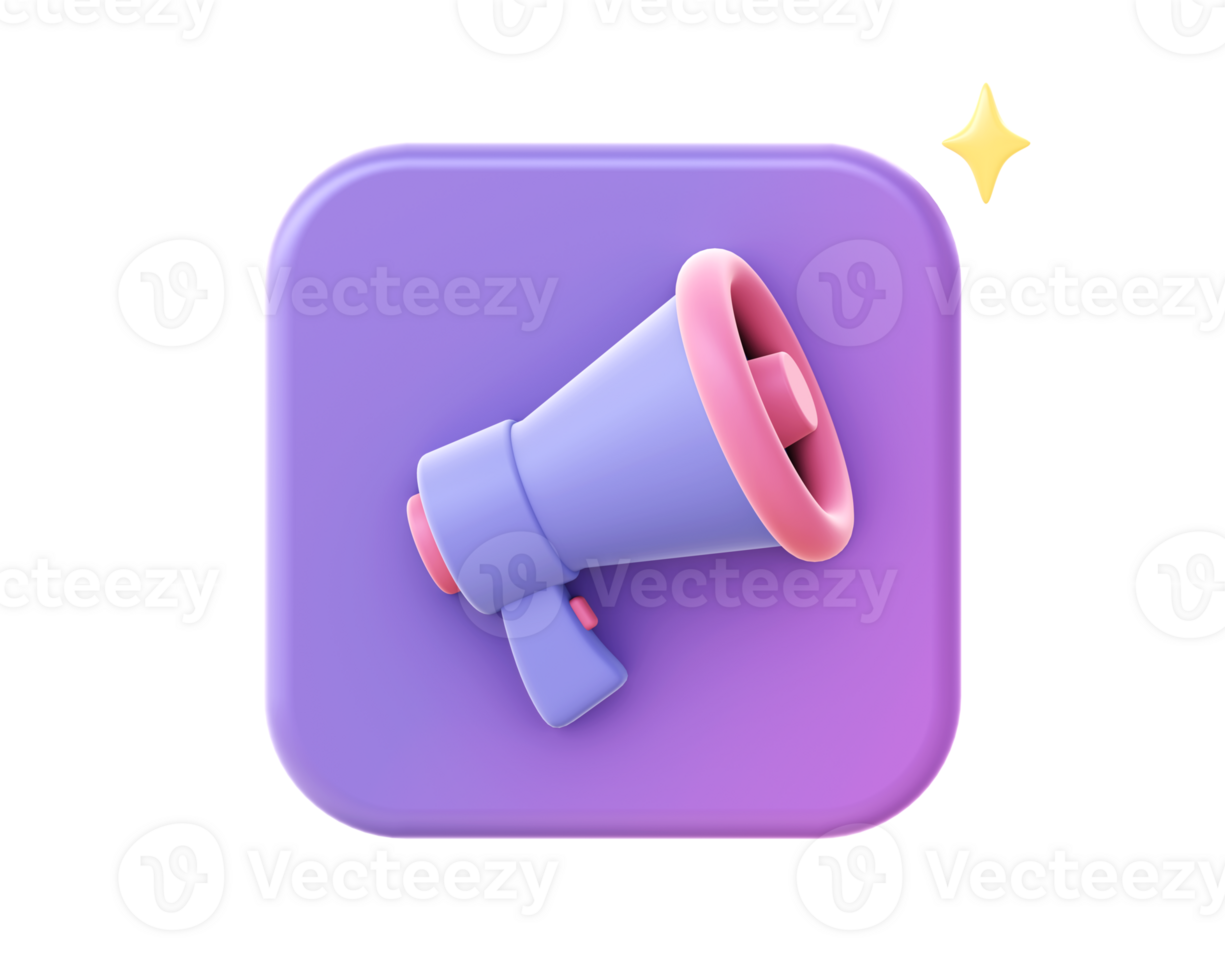 3d render of purple loudspeaker icon for UI UX web mobile apps social media ads design png