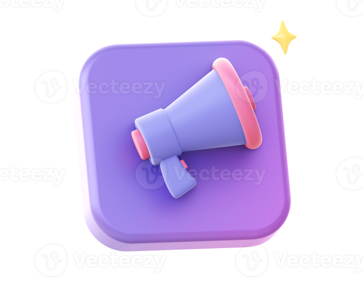 3d render of purple loudspeaker side icon for UI UX web mobile apps social media ads design png