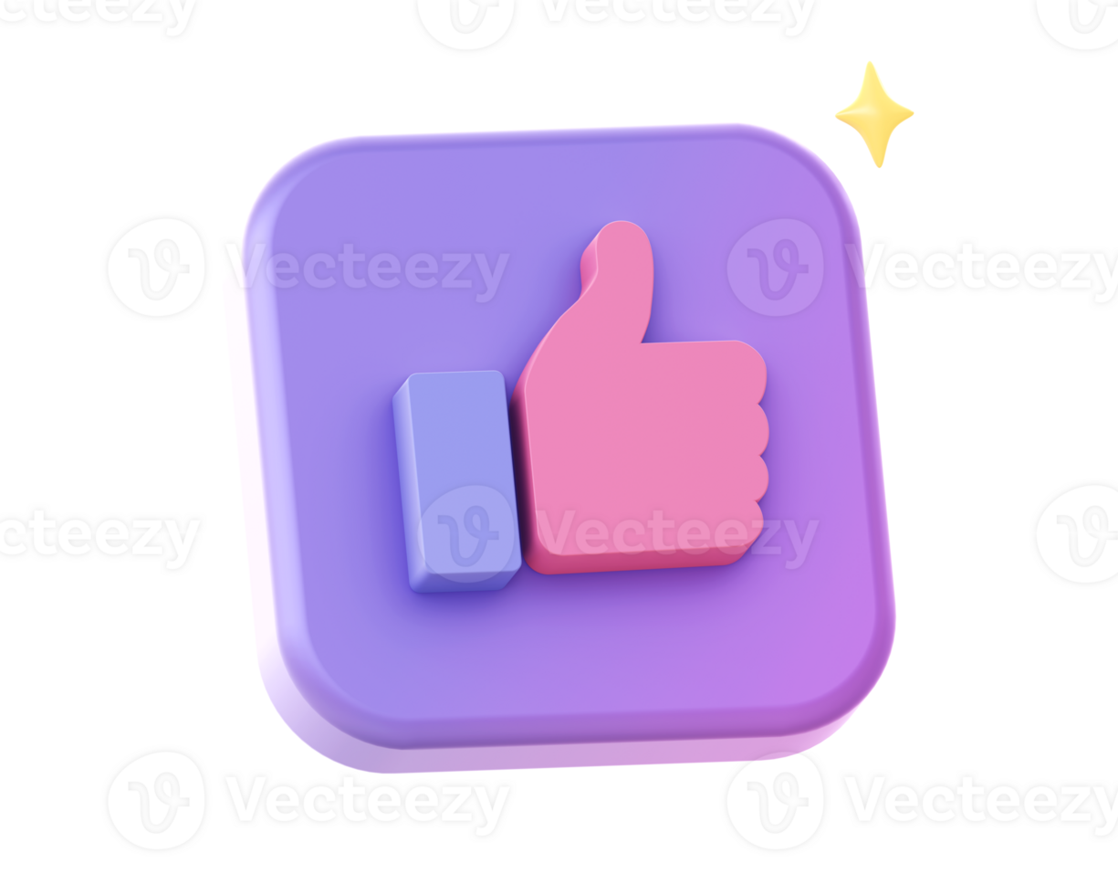 3d render of purple like hand side icon for UI UX web mobile apps social media ads design png