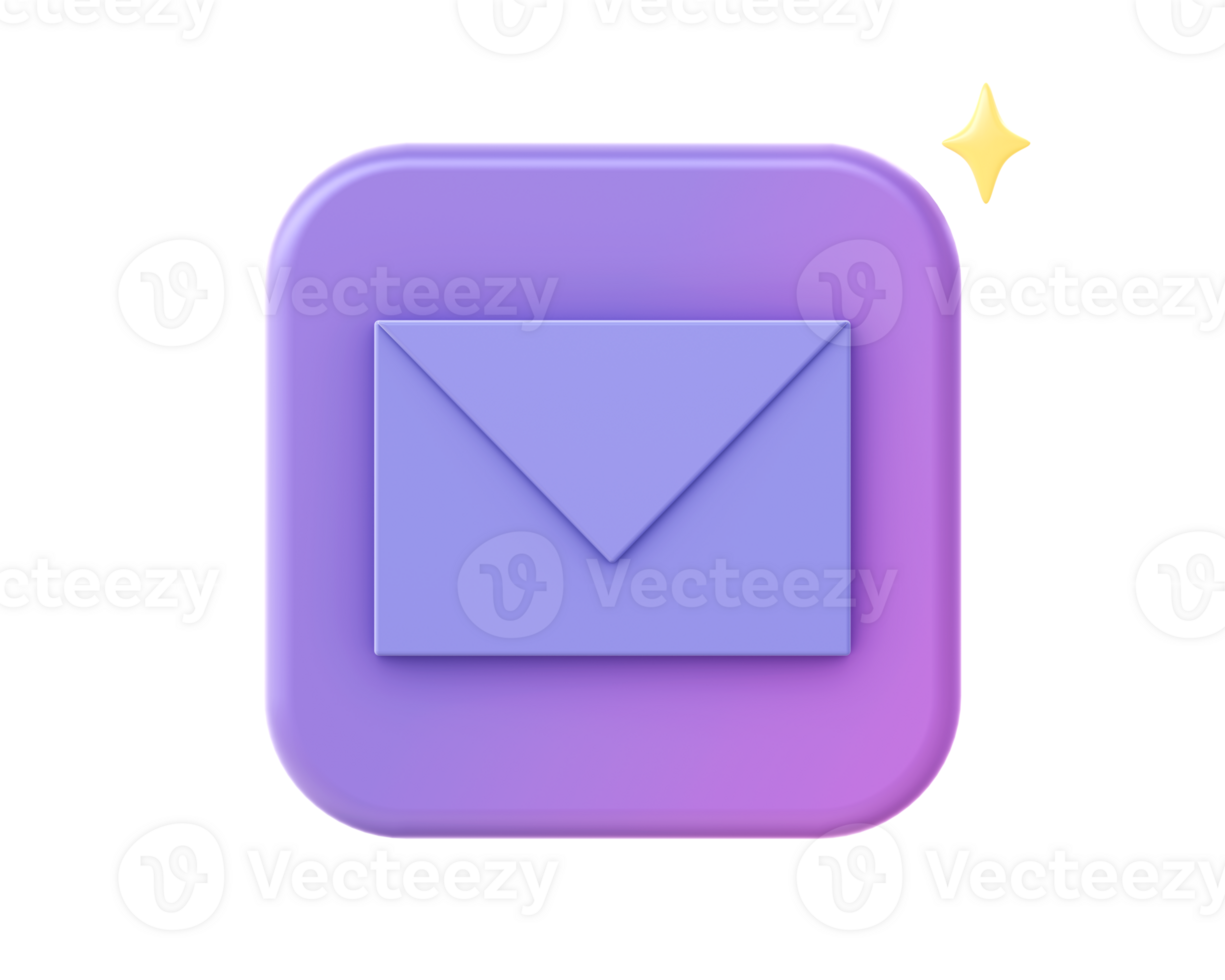 3d render of purple mail or message icon for UI UX web mobile apps social media ads design png