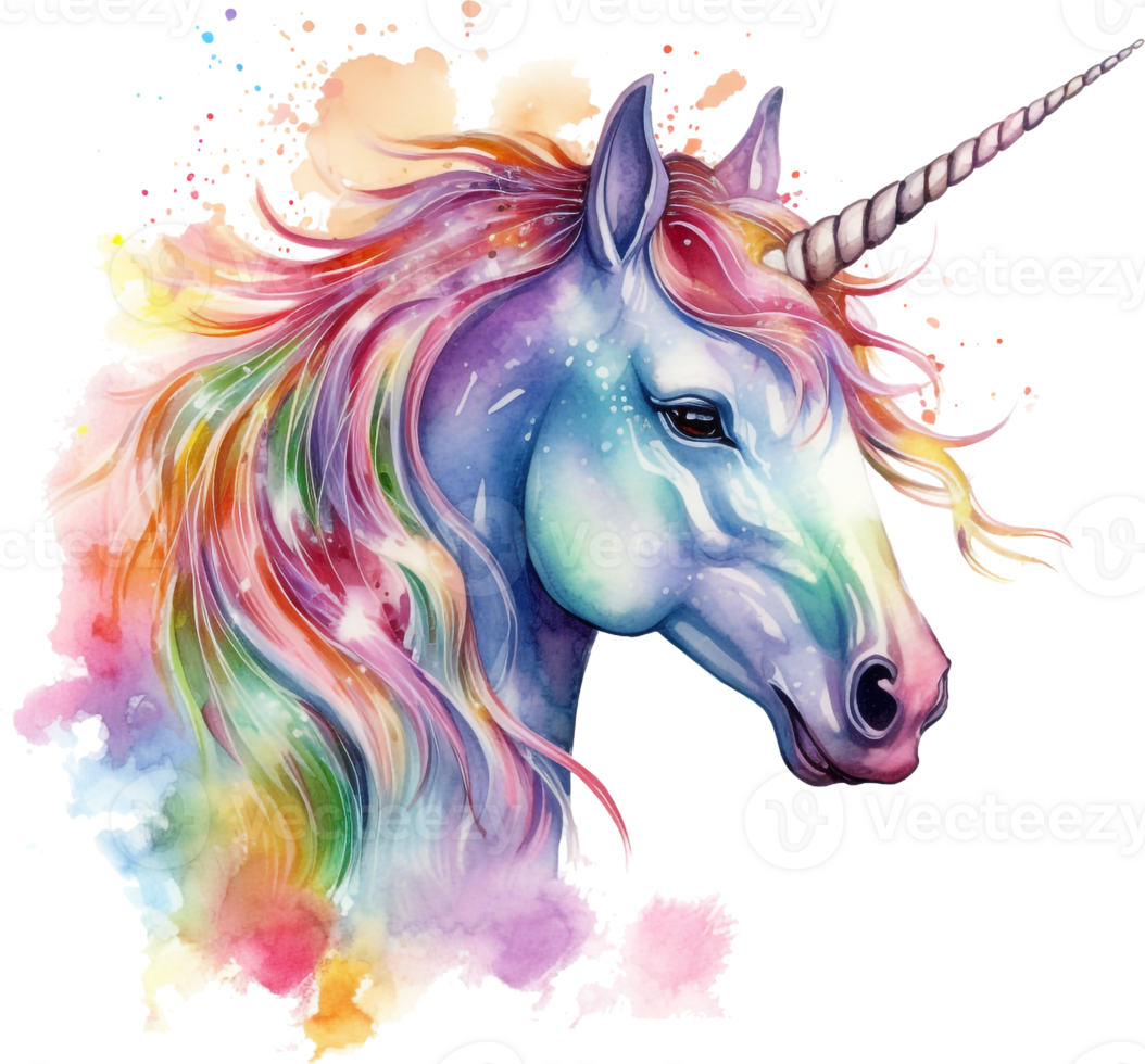 Einhorn Porträt Aquarell Illustration, Regenbogen Tier. Aquarell ...