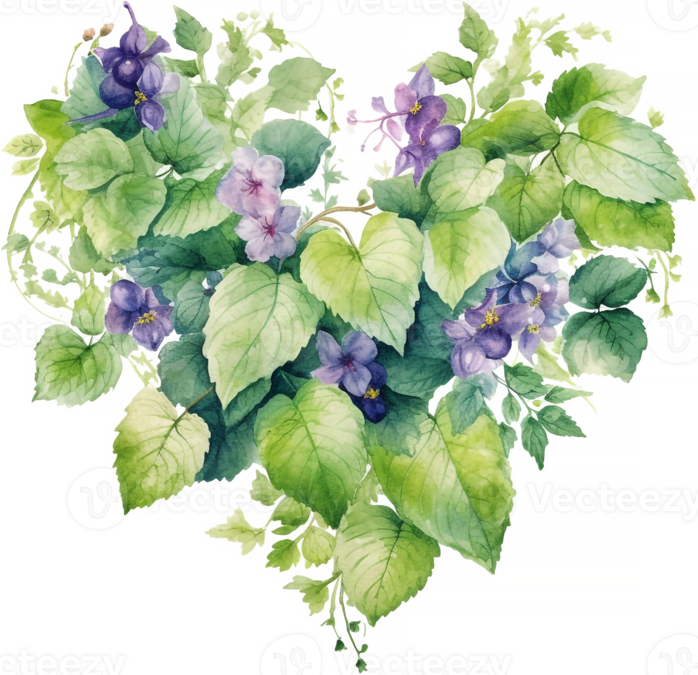 Patchouli or Pogostemon cablini essential heart background. Hand drawn watercolor illustration isolated on white background png