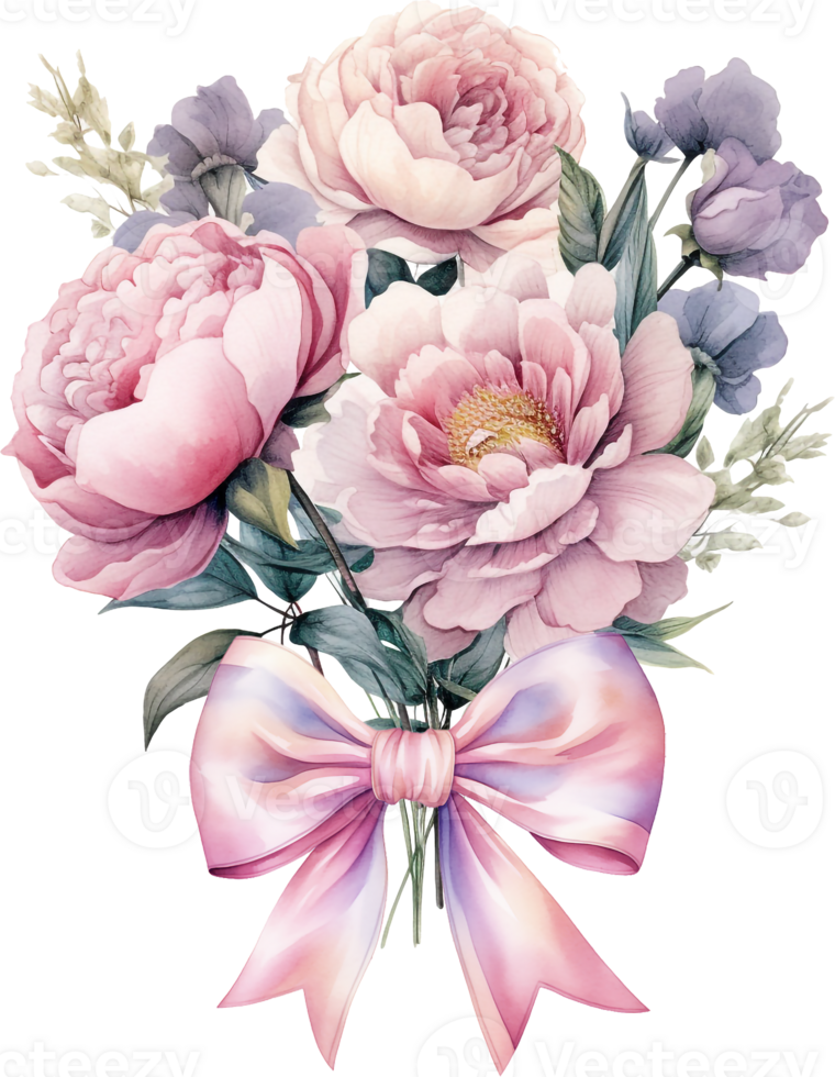 Flower bouquet on a white background. Watercolor peonies, tulips. Mothers Day design. png