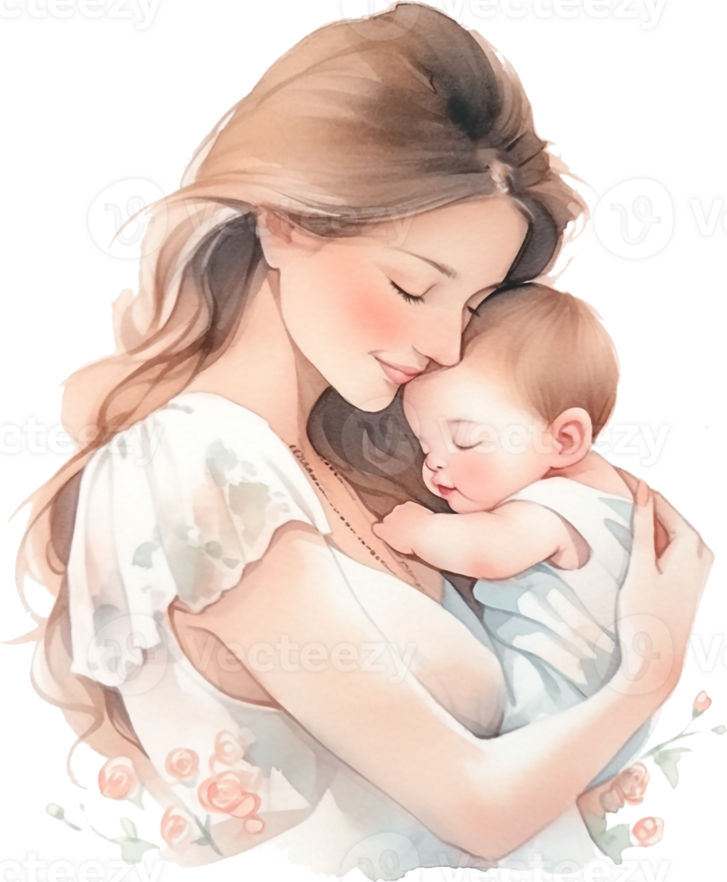 Watercolor Beautiful Silhouette Mother Holding a Baby in Hand Happy Mother's Day png