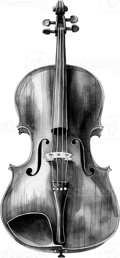 Black hand drawn classical stringed music instrument. Watercolor violin, contrabass. png