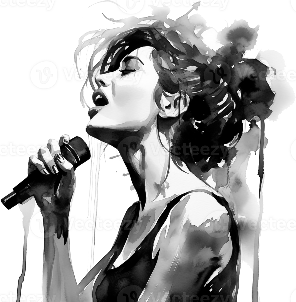 Jazz Woman Singer. Watercolor music illustration isolated on white background. png