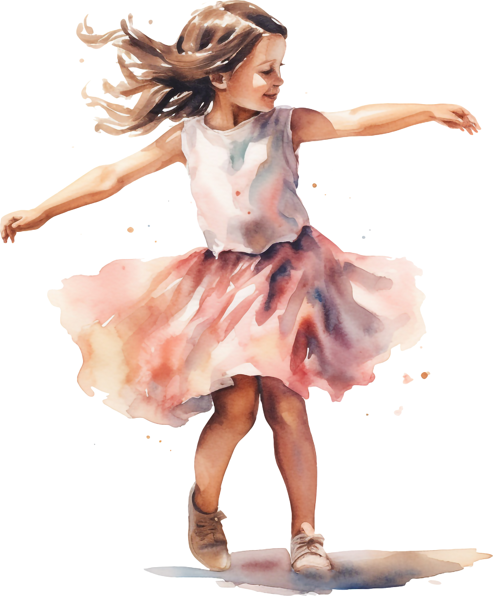 linda bailando niña ilustración. pequeño niña acuarela estilo clipart