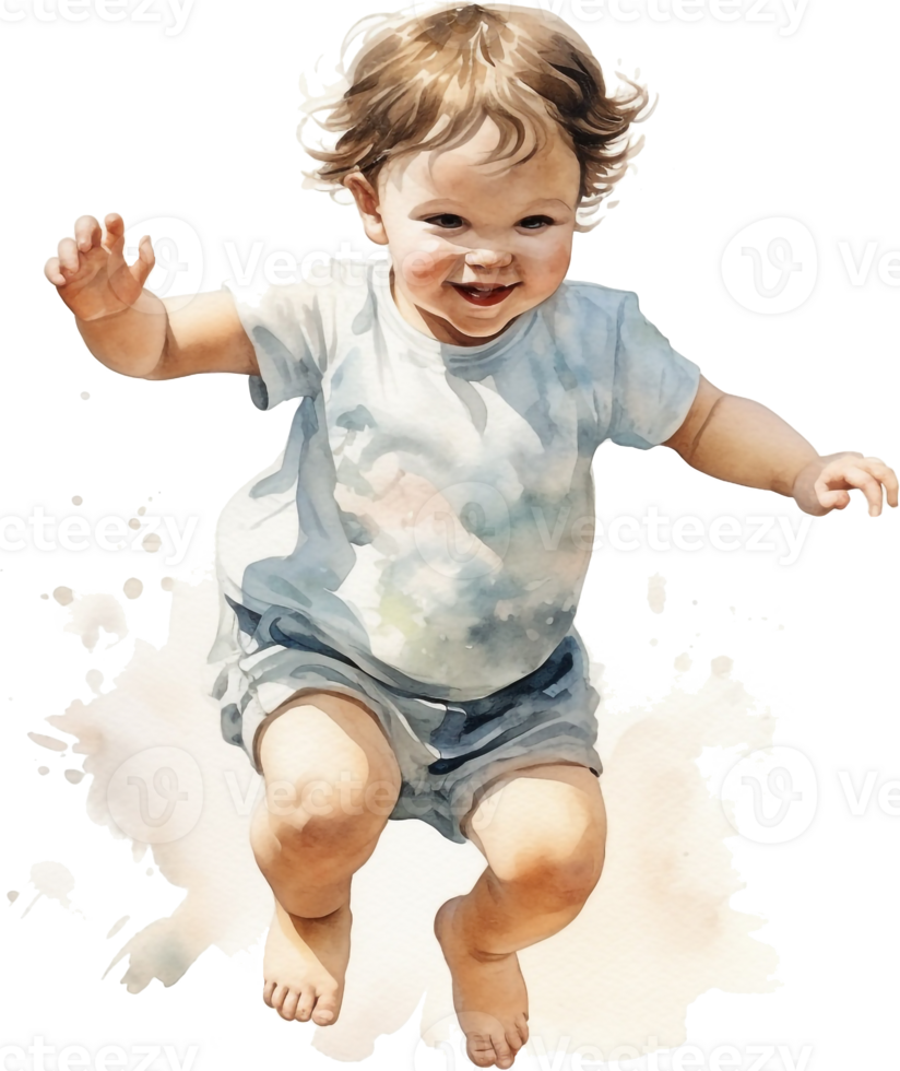 Watercolor dancing kid, happy boy dance, playing boy, watercolor clipart isolated on white background. png