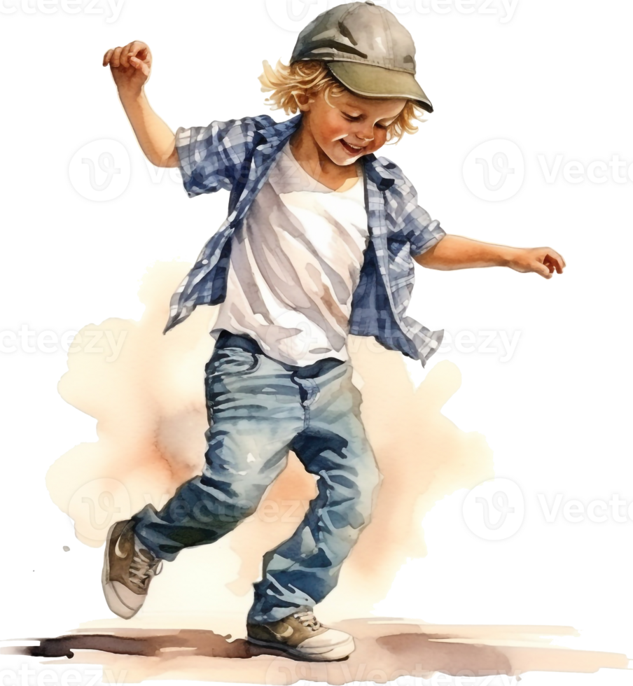 acquerello danza ragazzo, contento ragazzo danza, giocando ragazzo, acquerello clipart isolato su bianca sfondo. png