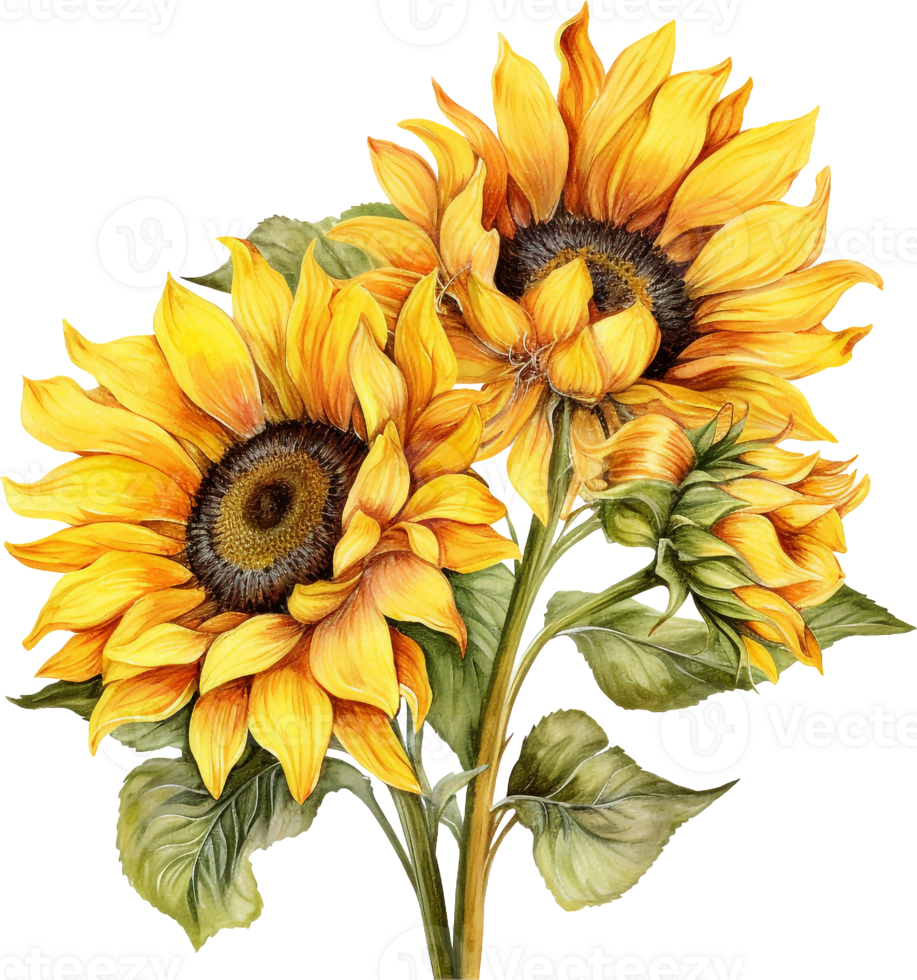 Watercolor sunflower hand painted illustration, perfect for wedding invitation, greeting card, fabric, textile, wallpaper, ceramics, branding, web design png