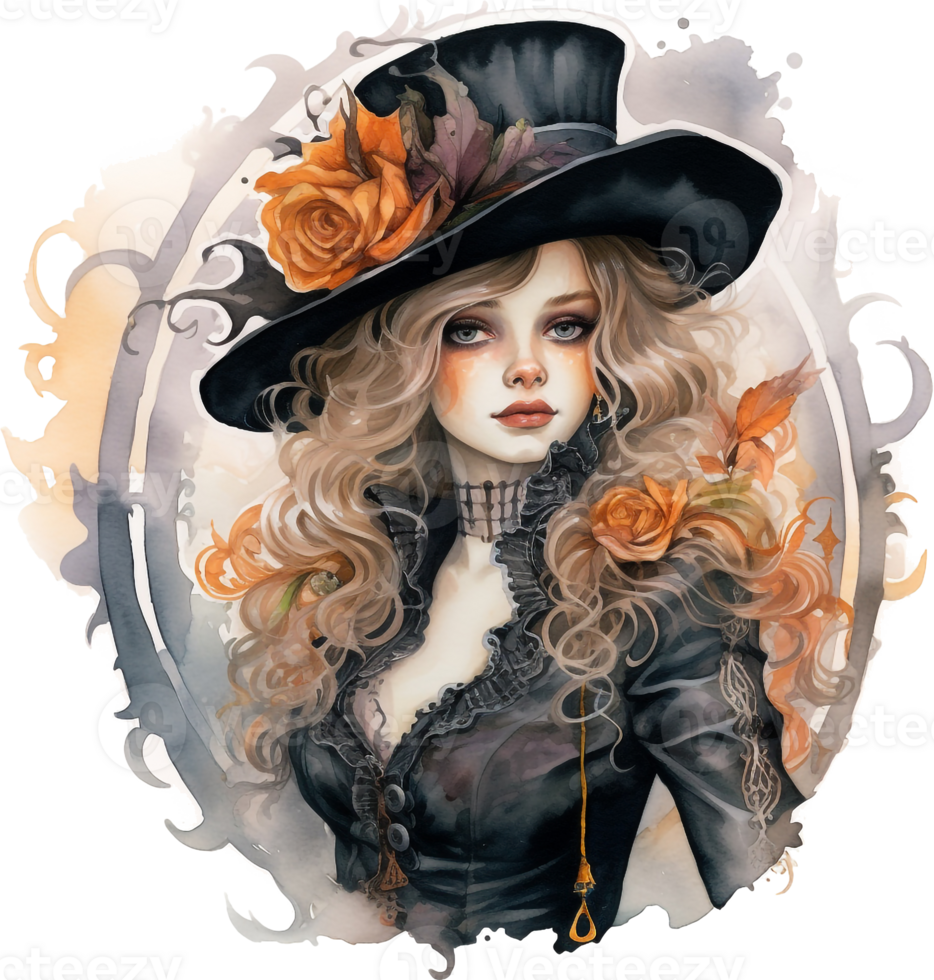 victorien sorcière aquarelle illustration. Halloween clipart, isolé. png