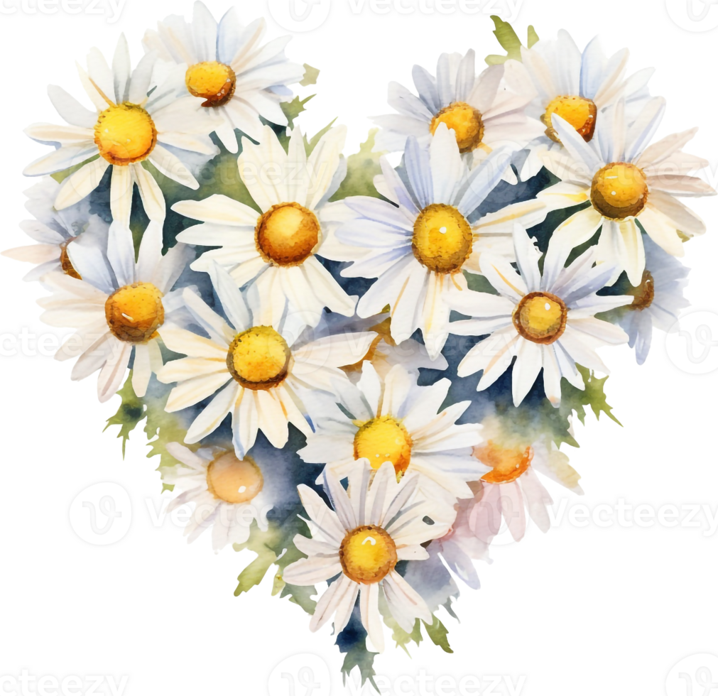 camomille cœur en forme de Cadre main tiré sur blanc Contexte. soumissionner aquarelle floral illustration de délicat fleur têtes isolé. Prairie fleurs sauvages camomille peint pour cadres photo, carte postale, logo png