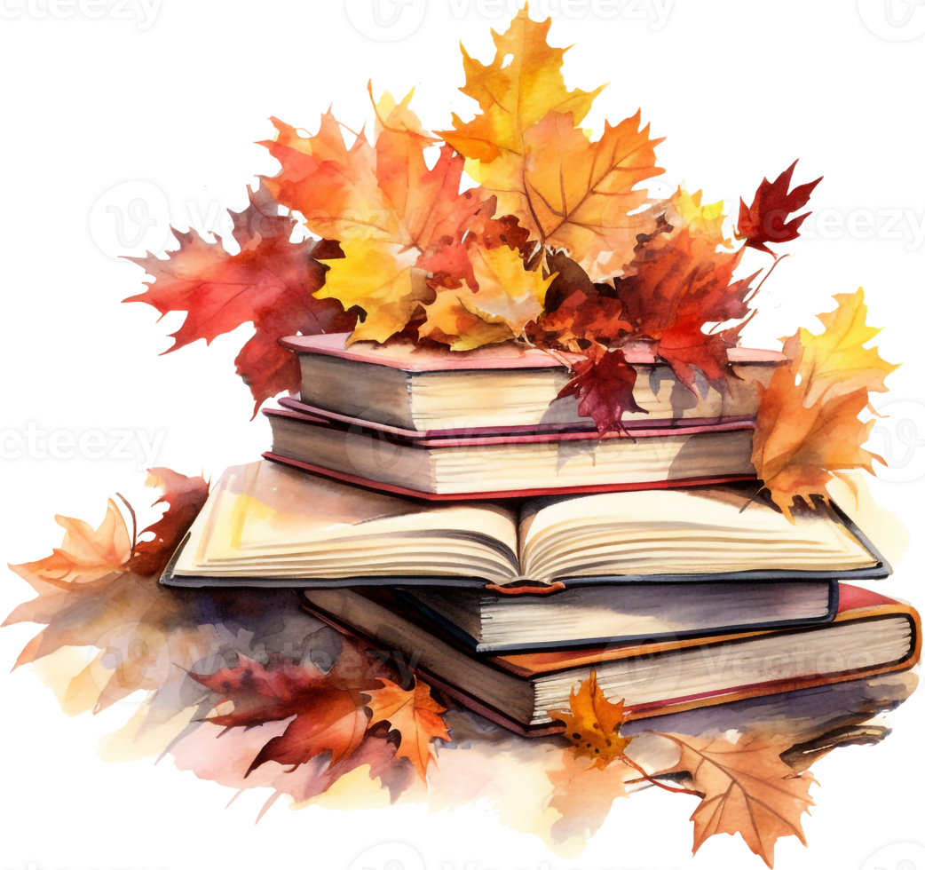 aquarelle illustration de livres et l'automne feuilles. tomber clipart isolé sur blanc Contexte. png