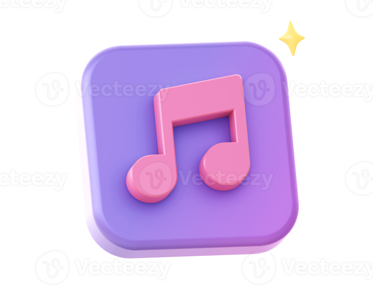 3d render of purple music note side icon for UI UX web mobile apps social media ads design png