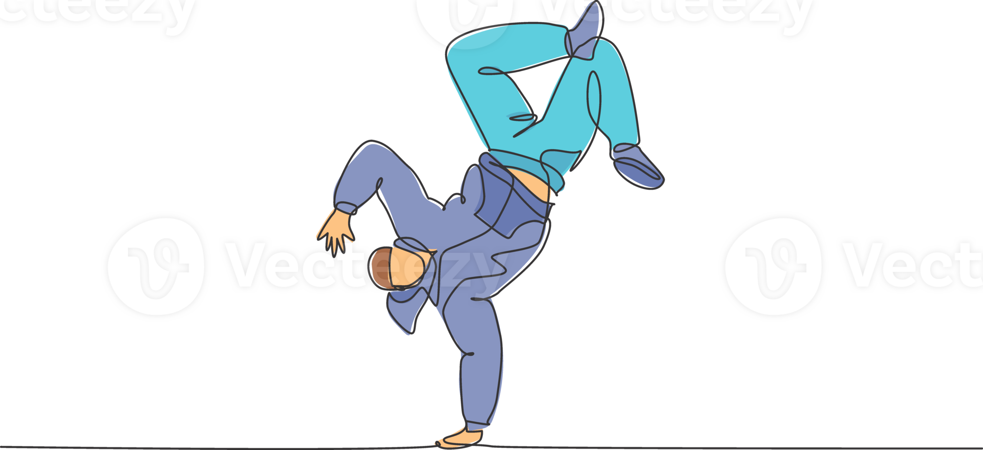 un Célibataire ligne dessin de Jeune moderne rue Danseur homme avec sweat à capuche performant hanche saut Danse sur le étape graphique illustration. Urbain génération mode de vie concept. continu ligne dessiner conception png