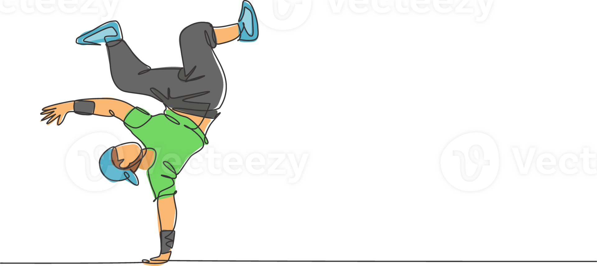 One continuous line drawing of young sporty break dancer man with casual shirt show hiphop dance style in the street. Urban lifestyle sport concept. Dynamic single line draw design illustration png