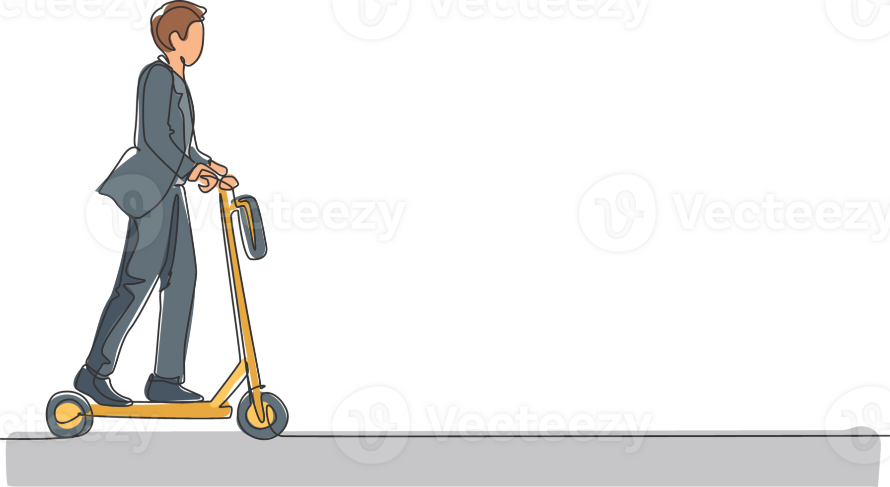 One continuous line drawing of young worker man ride electric scooter to go to the office. Green transportation. Future urban lifestyle concept. Dynamic single line draw design illustration png