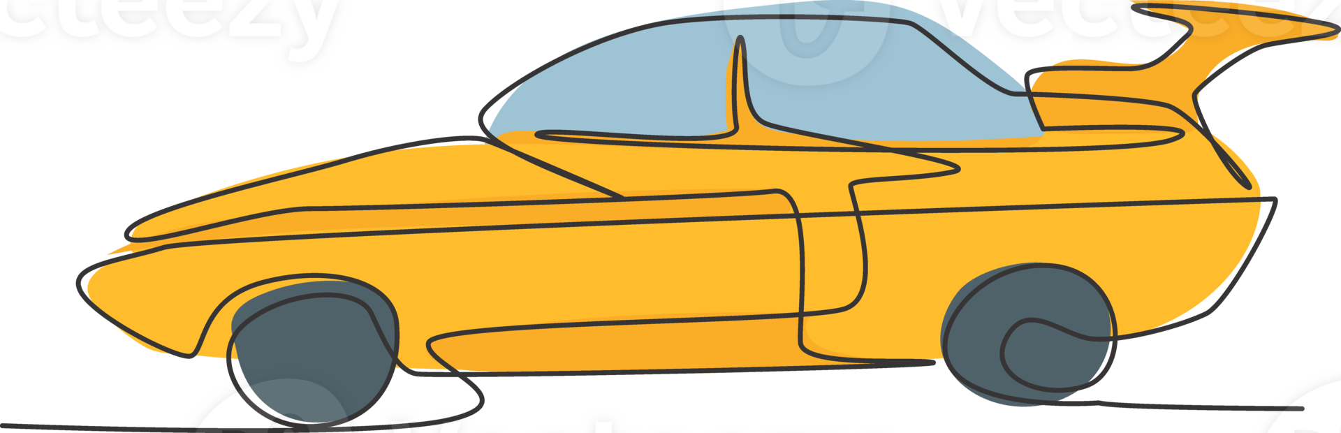 One continuous line drawing of classic sedan car from side view. Transportation road vehicle concept. Dynamic single line draw design graphic illustration png