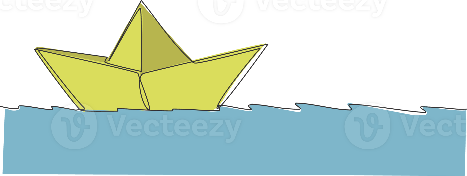 One continuous line drawing of paper boat sailing on the water river. Origami craft concept. Dynamic single line draw design graphic illustration png