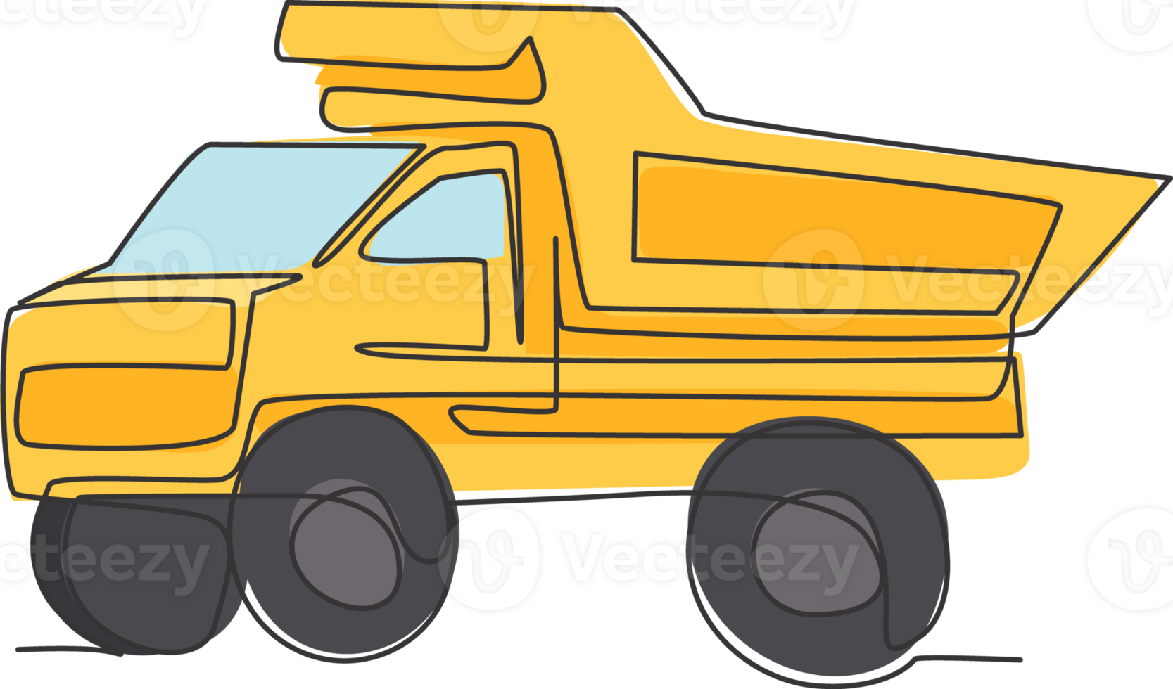 Single continuous line drawing of big mining dump truck to load coal and mining products. Heavy transportation vehicle concept. Trendy one line draw design graphic illustration png