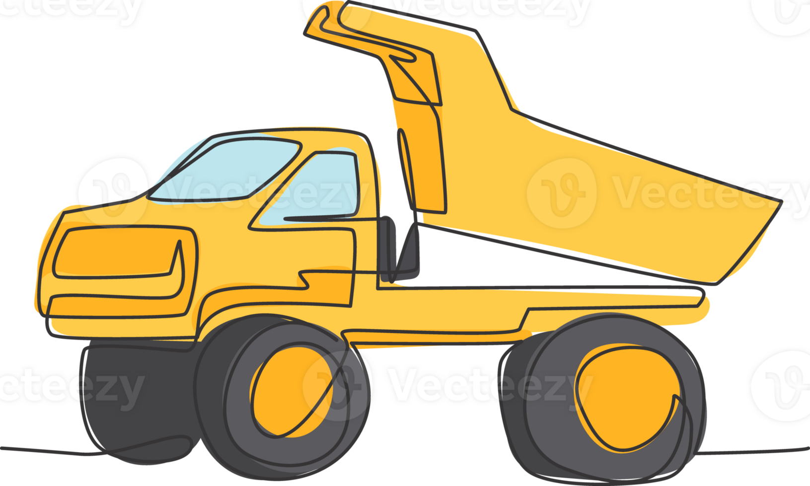 One single line drawing of big mining dump truck to load coal and mining products illustration. Heavy transportation vehicle concept. Modern continuous line draw design graphic png