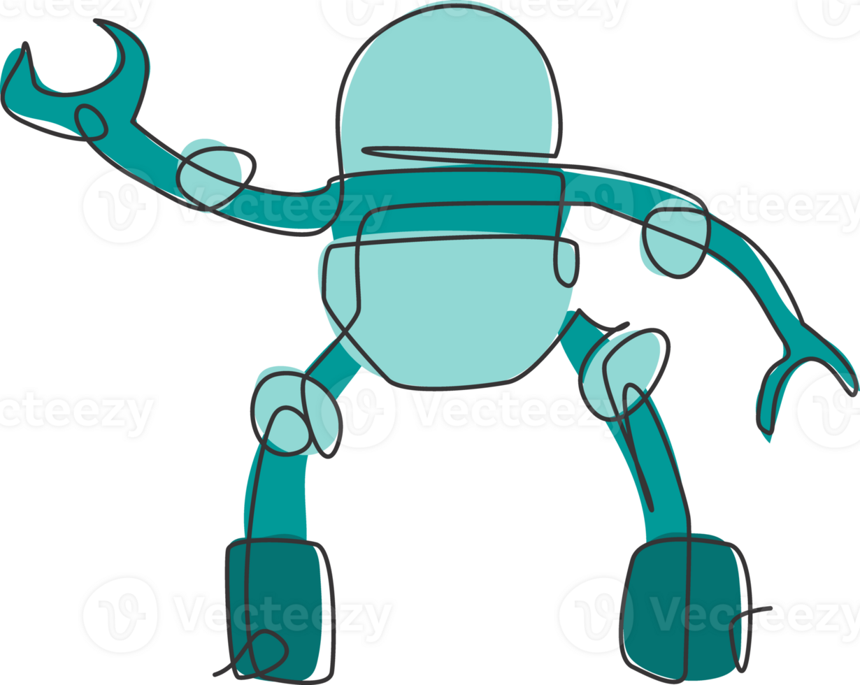 One single line drawing of smart robot, artificial intelligence product illustration. Futuristic technology innovation concept. Modern continuous line draw graphic design png